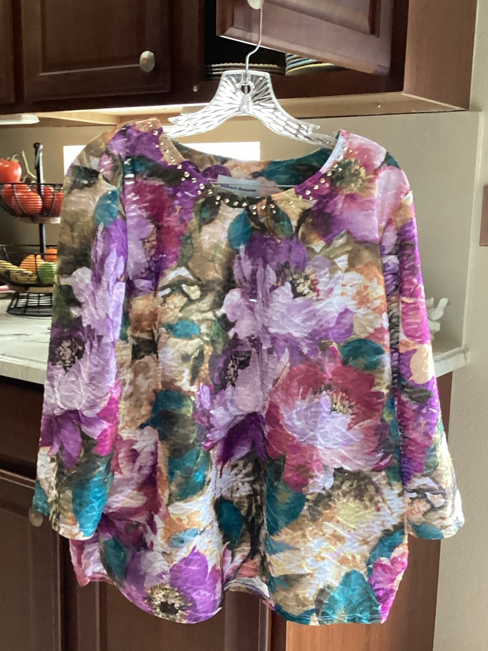 Alfred Dunner Purple Multi Floral Jewel-Neck Blouse